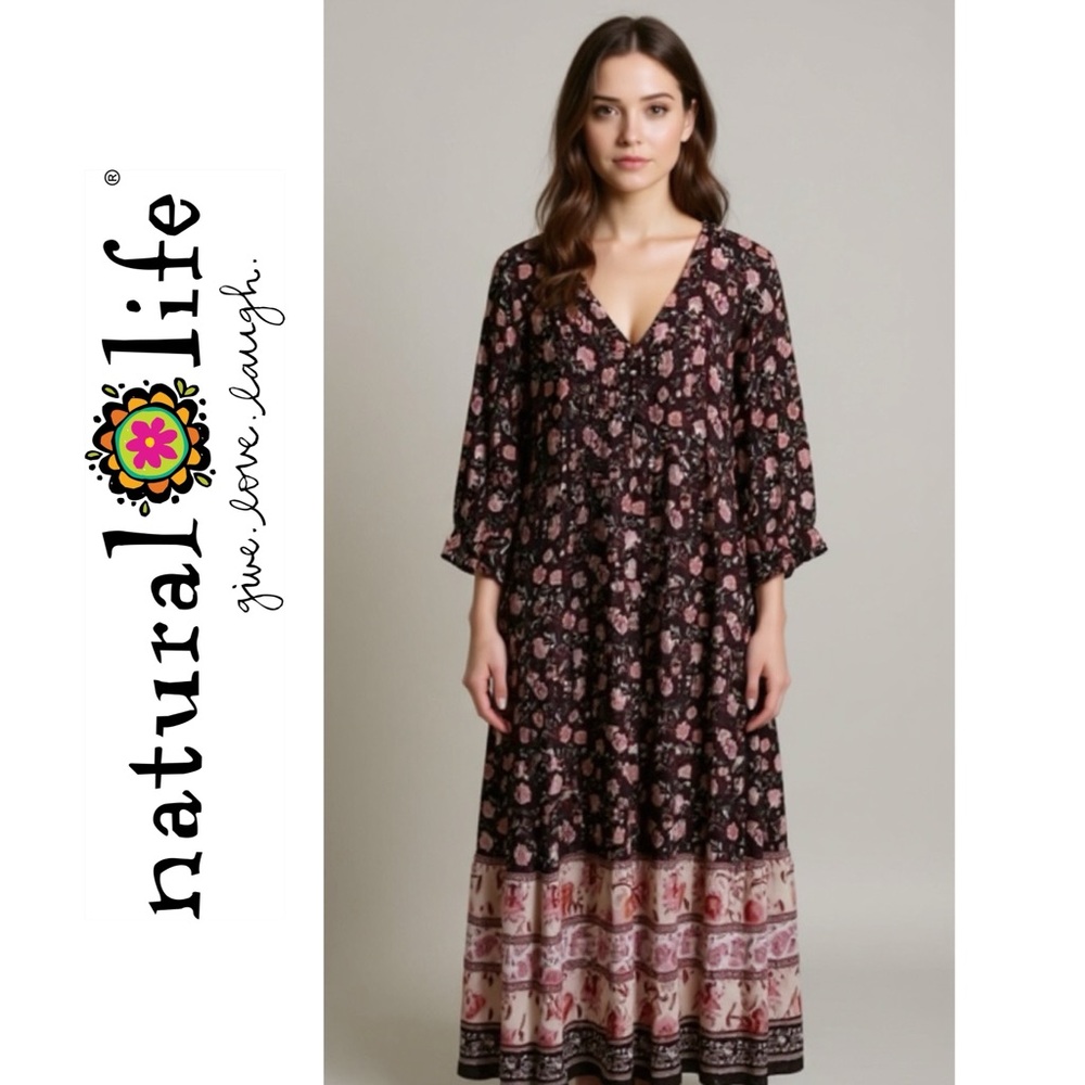 NATURAL LIFE Dark Floral Maxi Dress
